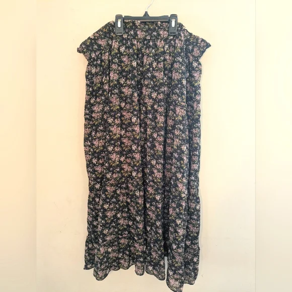 Madewell Georgette Crinkle Black Maxi Skirt Size 2X Blurred Blooms Plus - Picture 8 of 8